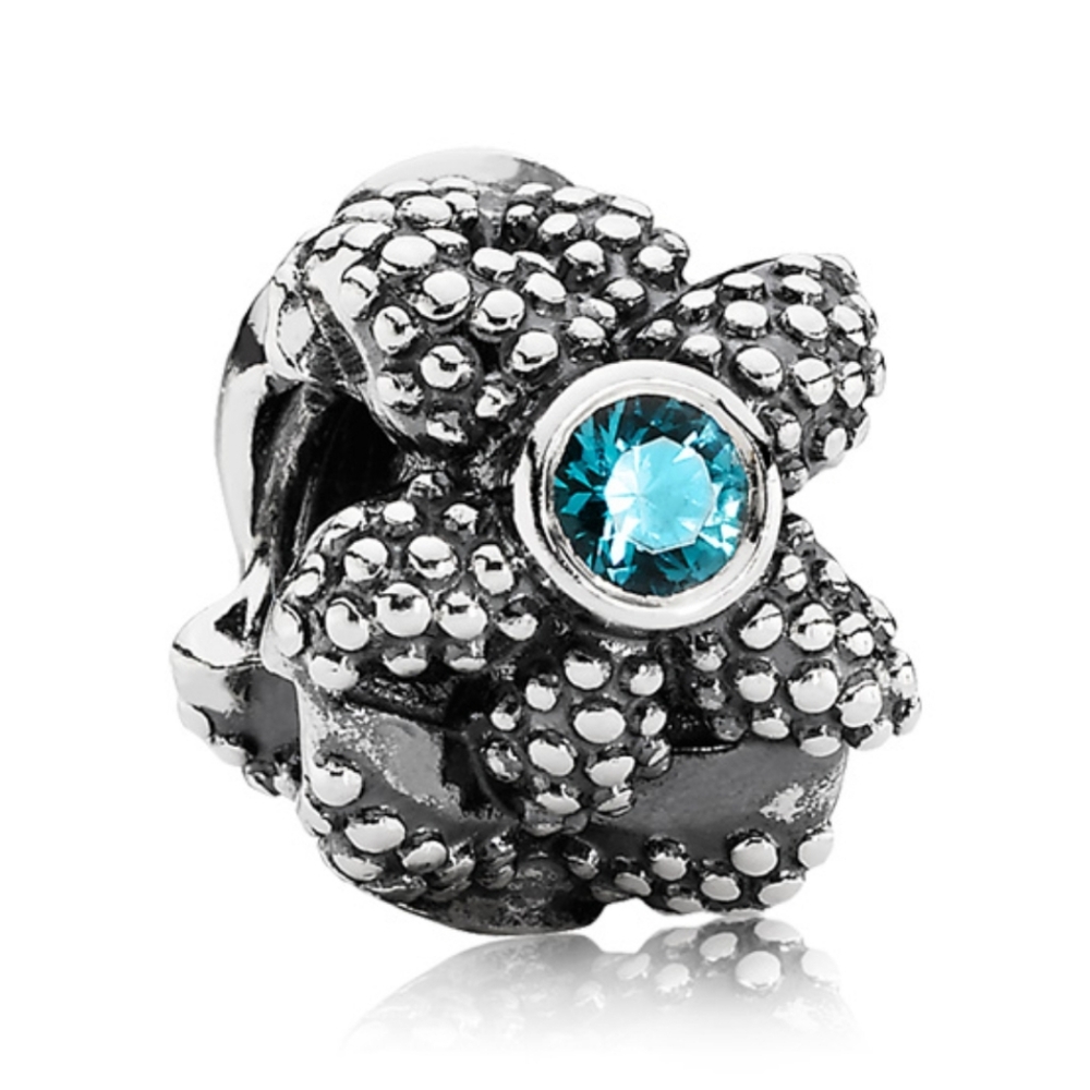 Pandora Sterling Silver Sea Star Nautical Bead w/ Synthetic Blue Spine 791163sst